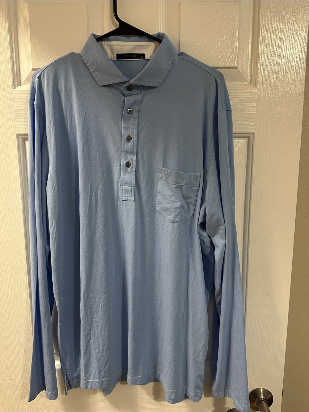 Greyson Light Blue Long-Sleeve Polo with Chest Pocket